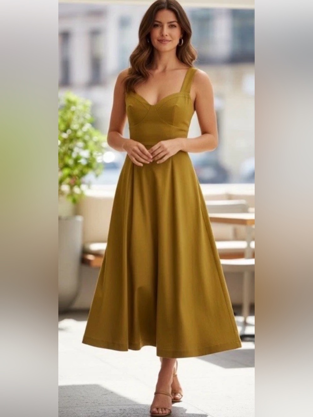 7 For All Mankind | Khaki Sweetheart Bustier Midi Dress.